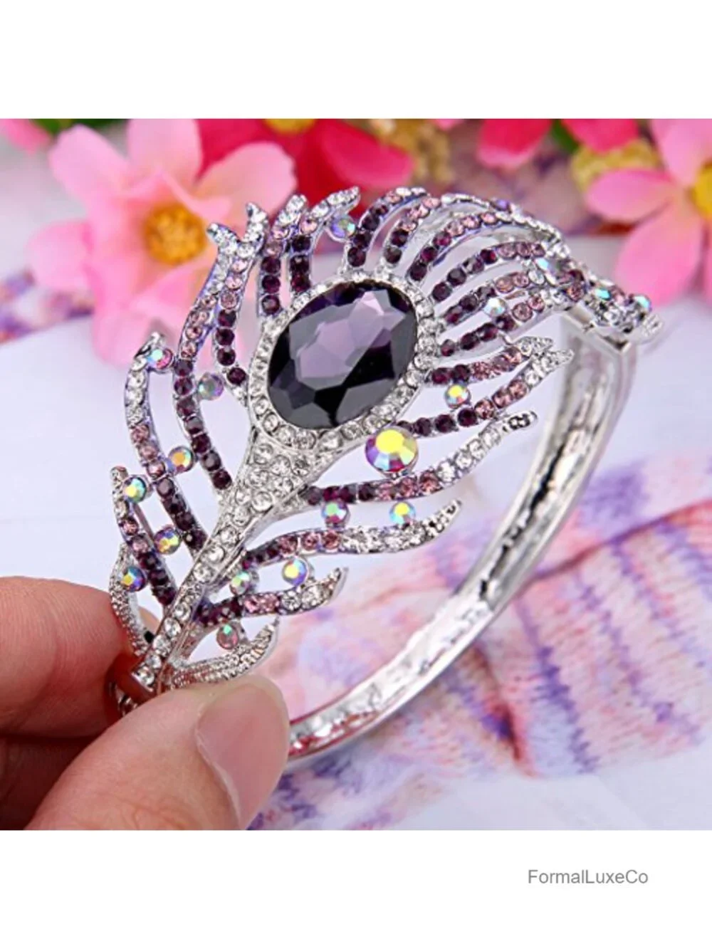 Vintage Style Crystal Peacock Feather Bangle Bracelet Gift Box